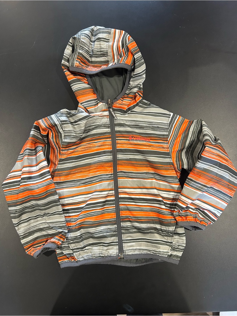 Columbia Toddler Striped Hooded Jacket in Orange & Gray